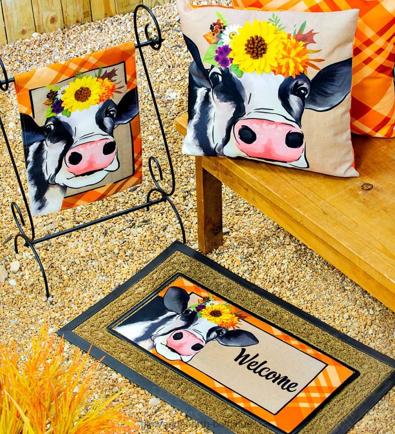 60H082588 Plow & Hearth drapeau de jardin en toile de jute de vache d'automne cour et jardin