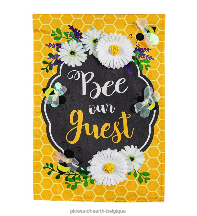60H082590 Plow & Hearth abeille notre drapeau de jardin en lin invité cour et jardin