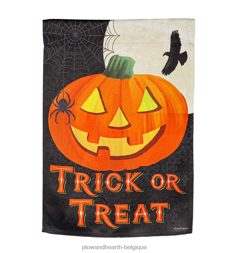 60H082615 Plow & Hearth Trick or Treat drapeau de jardin en daim jack-o-lanterne cour et jardin