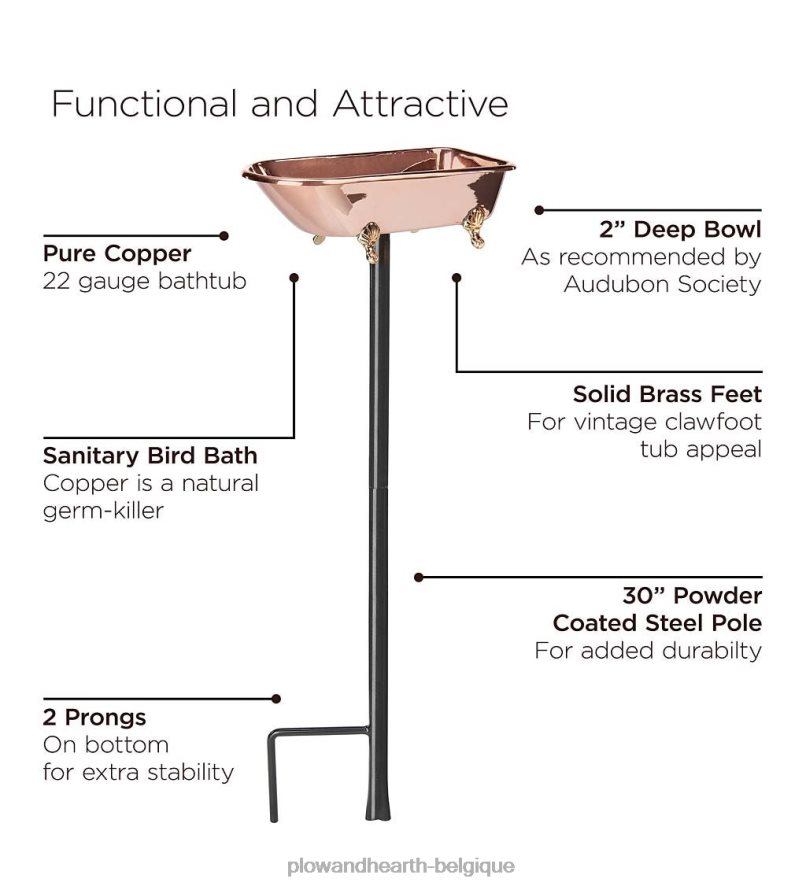60H082844 Plow & Hearth bain d'oiseaux splish splash, cuivre poli - cuivre cour et jardin