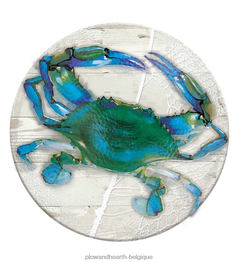 60H082846 Plow & Hearth bassin de bain d'oiseaux en verre gaufré de crabe bleu peint à la main cour et jardin