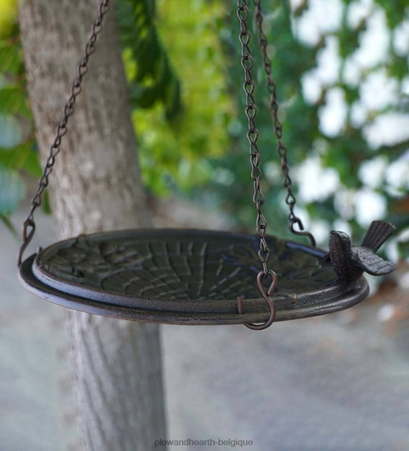 60H082851 Plow & Hearth bain d’oiseaux en métal suspendu à motif pavé floral - rouille de cuivre cour et jardin