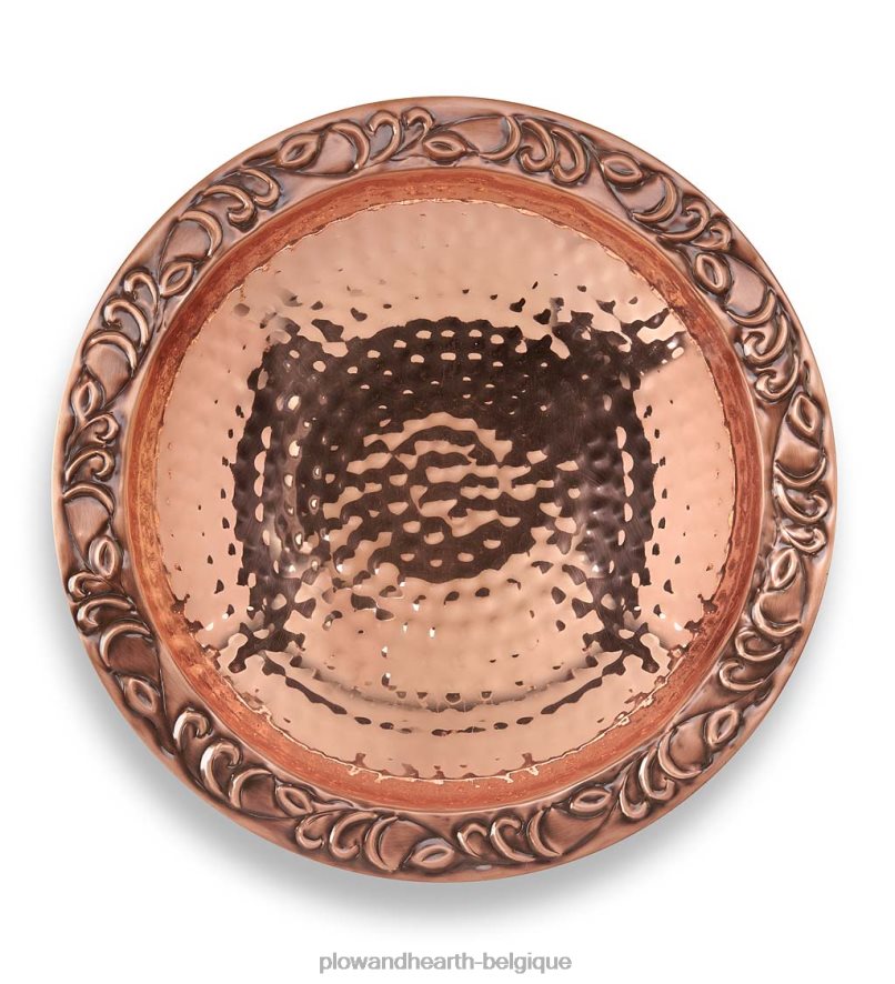 60H082852 Plow & Hearth Bain d'oiseaux suspendu en cuivre pur sur 17 longues chaînes en laiton avec crochet cour et jardin