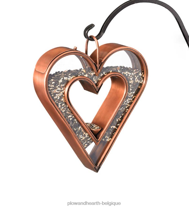 60H082744 Plow & Hearth Mangeoire à oiseaux volante en cuivre et plexiglas en forme de cœur - cuivre cour et jardin