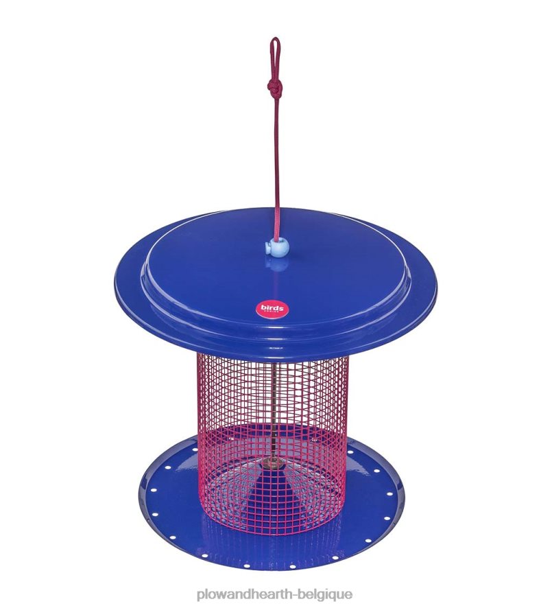 60H082777 Plow & Hearth grande mangeoire à oiseaux en métal pour graines de tournesol - bleu cour et jardin