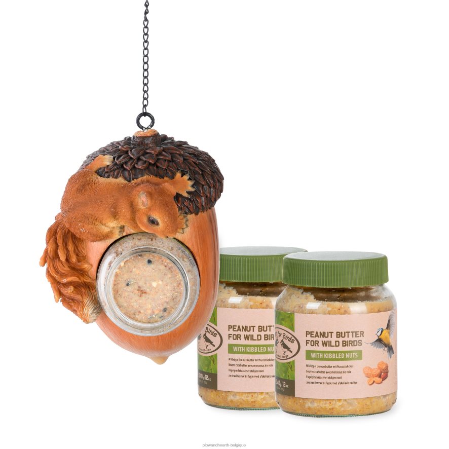 60H082784 Plow & Hearth Mangeoire à oiseaux suspendue au beurre de cacahuète avec 2 pots de beurre de cacahuète cour et jardin