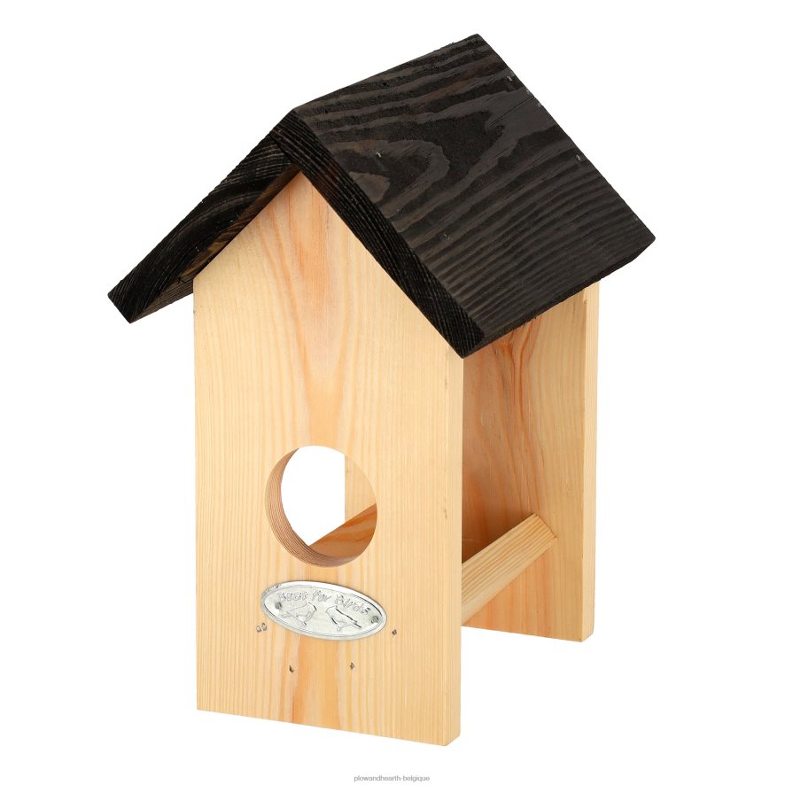 60H082796 Plow & Hearth Mangeoire pour oiseaux au beurre de cacahuète en bois avec pot de beurre de cacahuète cour et jardin