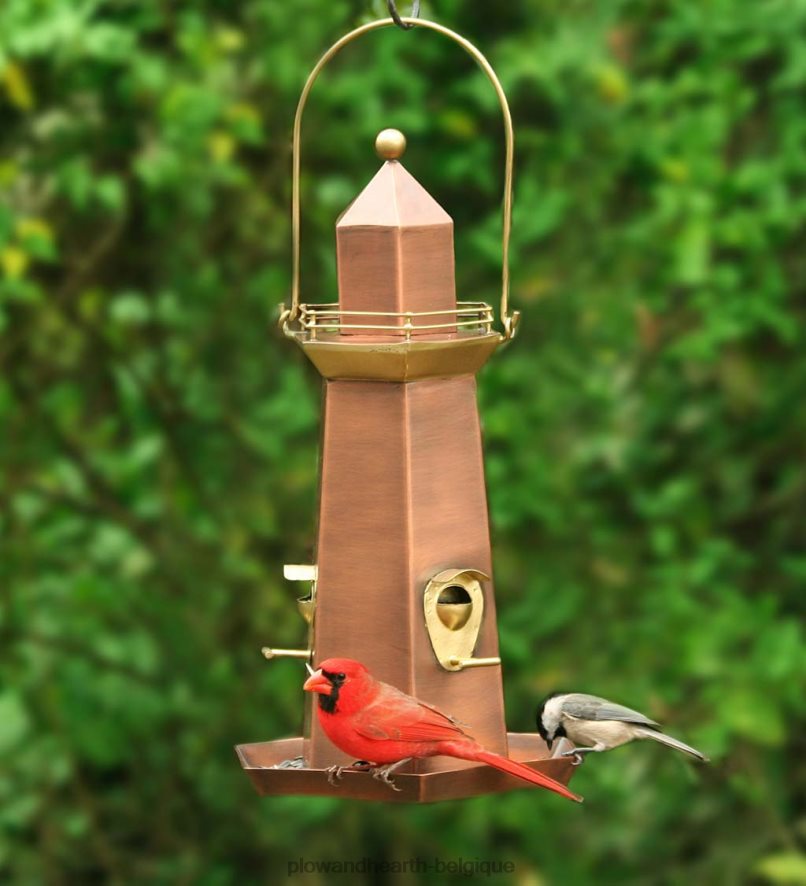 60H082817 Plow & Hearth Mangeoire à oiseaux phare en métal finition cuivre et laiton cour et jardin