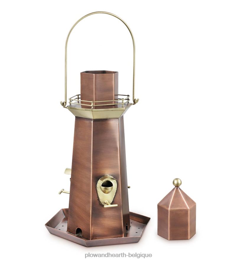 60H082817 Plow & Hearth Mangeoire à oiseaux phare en métal finition cuivre et laiton cour et jardin