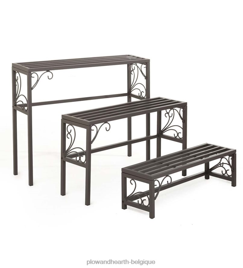 60H082912 Plow & Hearth Supports d'usine en métal gigognes avec volutes, ensemble de trois cour et jardin