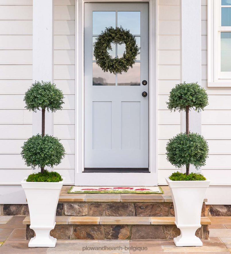 60H082913 Plow & Hearth Jardinière urne sur pied à arrosage automatique Richmond - blanc cour et jardin