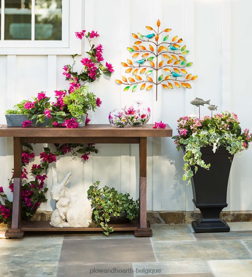 60H082913 Plow & Hearth Jardinière urne sur pied à arrosage automatique Richmond - blanc cour et jardin