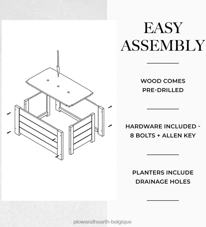 60H082918 Plow & Hearth jardinière rectangulaire en bois d'acacia cour et jardin