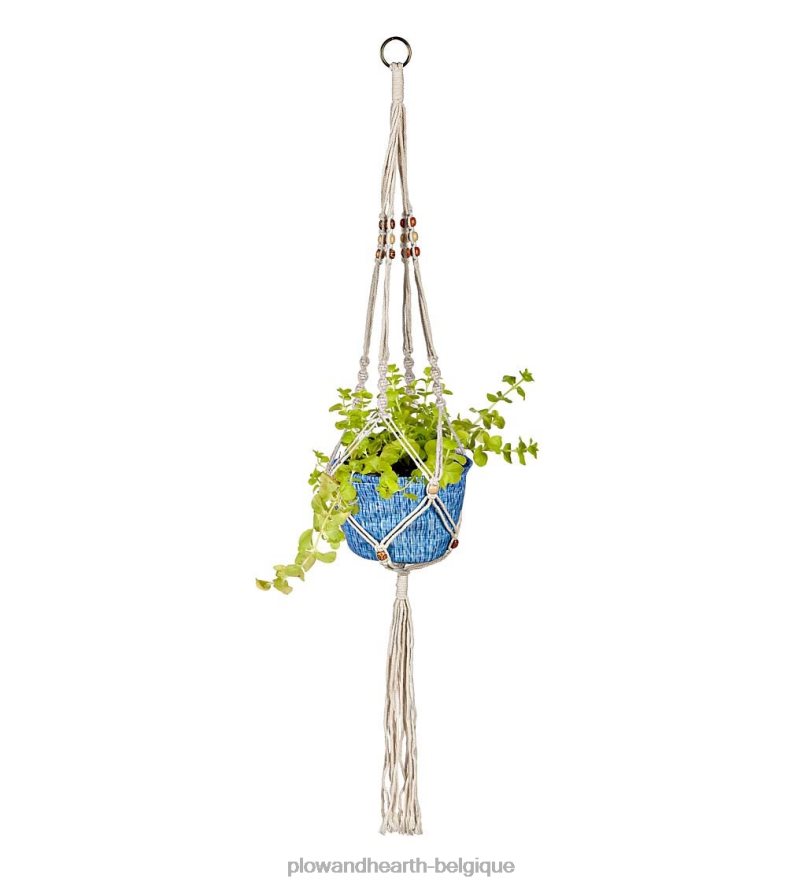 60H082930 Plow & Hearth jardinière en tissu olivia avec support en macramé - bleu cour et jardin