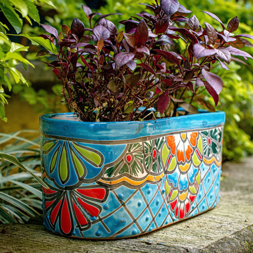 60H082934 Plow & Hearth jardinière à rebord turquoise Talavera cour et jardin