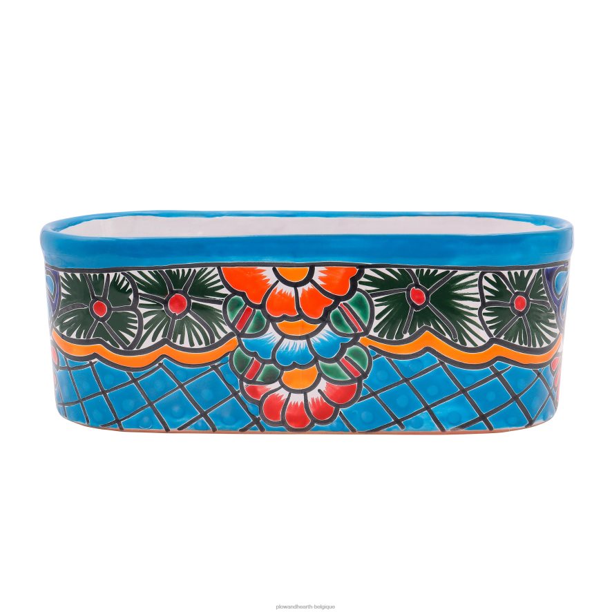 60H082934 Plow & Hearth jardinière à rebord turquoise Talavera cour et jardin