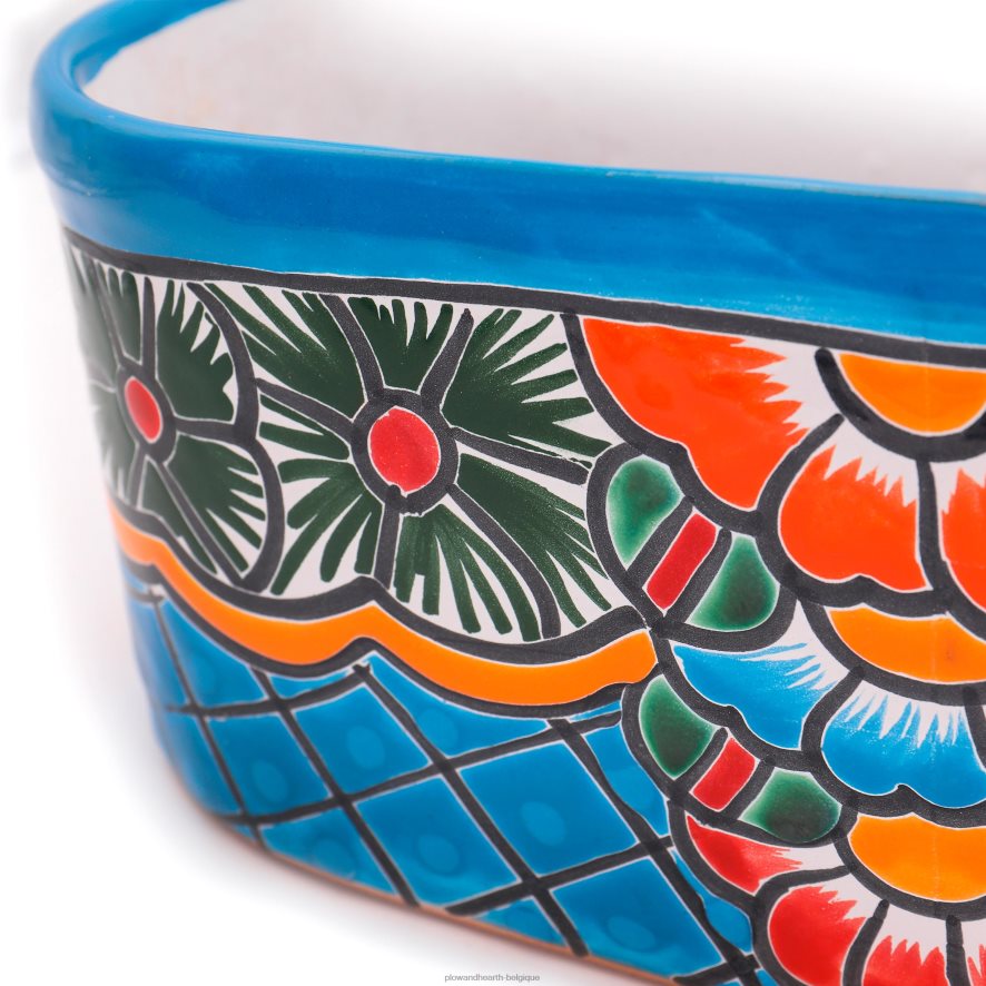 60H082934 Plow & Hearth jardinière à rebord turquoise Talavera cour et jardin