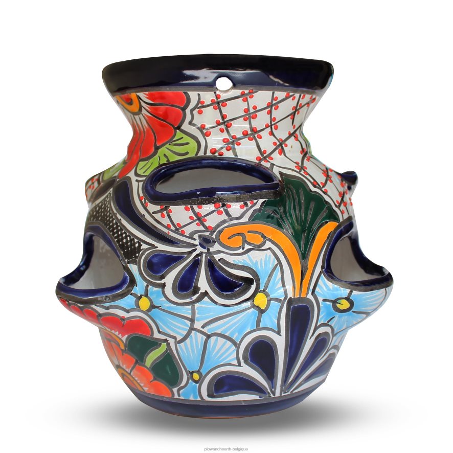 60H082936 Plow & Hearth grand pot de fraises talavera bleu ciel cour et jardin