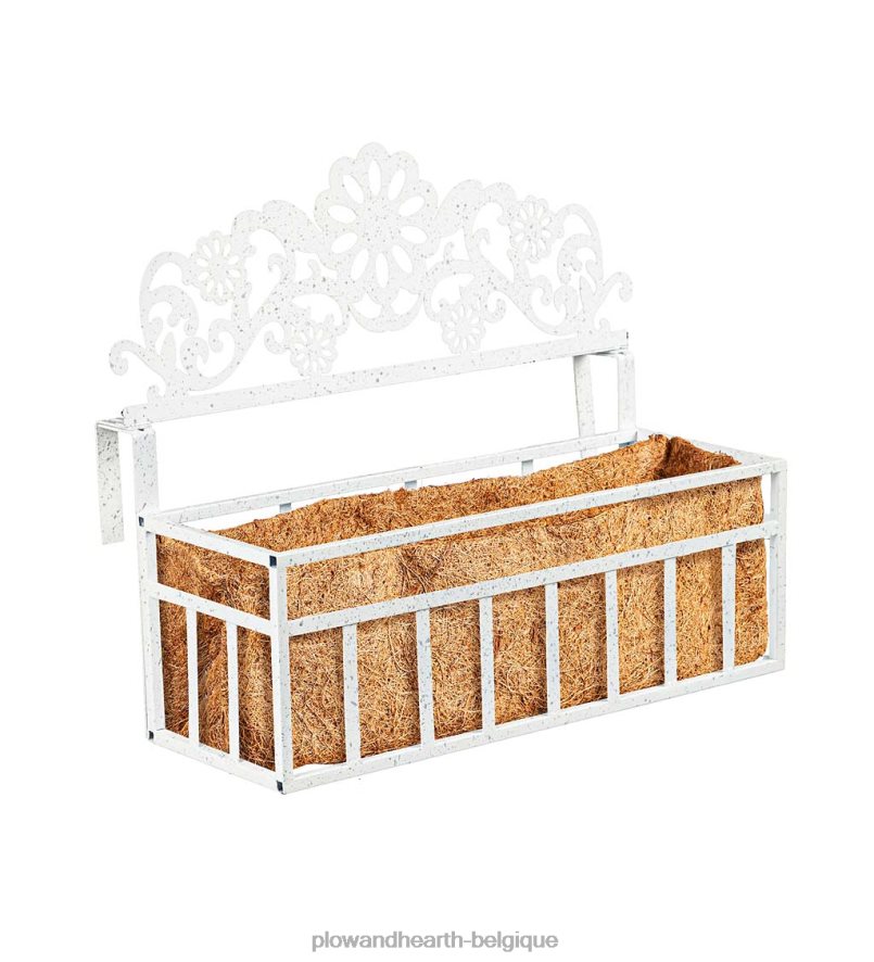 60H082938 Plow & Hearth jardinière à balustrade florale blanche en détresse cour et jardin