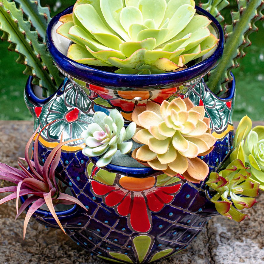 60H082939 Plow & Hearth grand pot de fraises talavera bleu royal cour et jardin