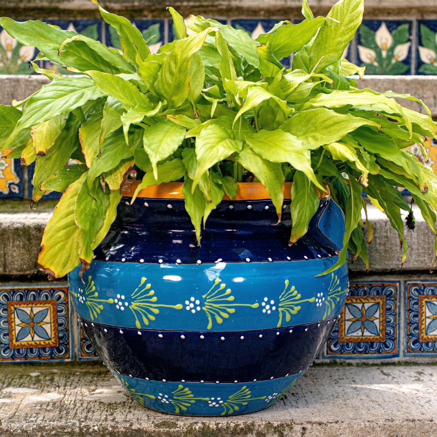 60H082941 Plow & Hearth grand planteur de chata de talavera rayé bleu cour et jardin