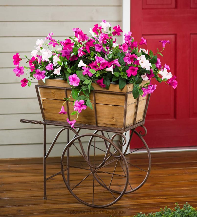 60H082952 Plow & Hearth jardinière/porte-boissons en bois avec roues cour et jardin