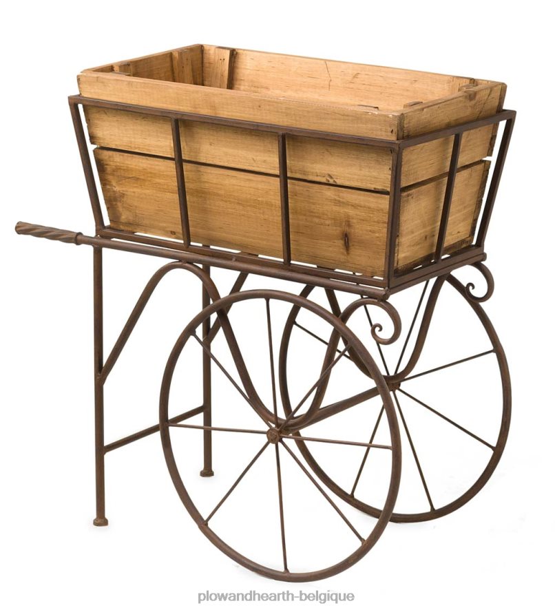 60H082952 Plow & Hearth jardinière/porte-boissons en bois avec roues cour et jardin