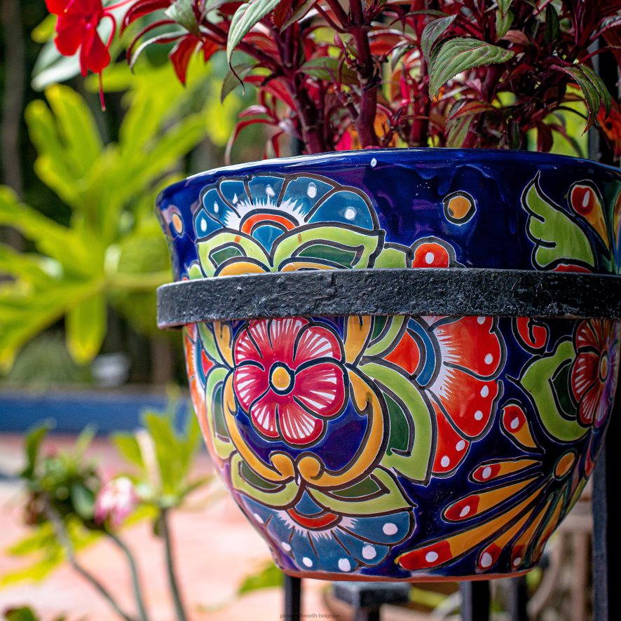 60H082956 Plow & Hearth jardinière talavera florale bleue cour et jardin