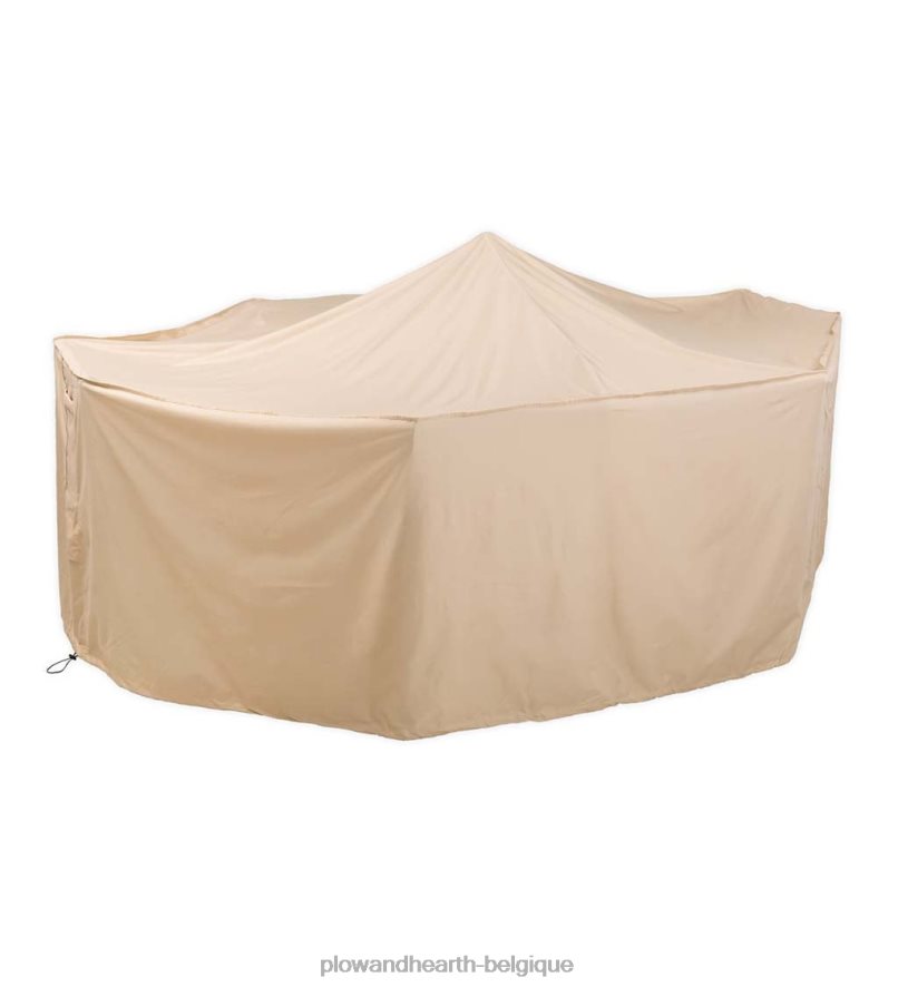 60H0821005 Plow & Hearth grande housse de meuble de luxe pour table à manger et chaises rectangulaires/ovales - beige cour et jardin