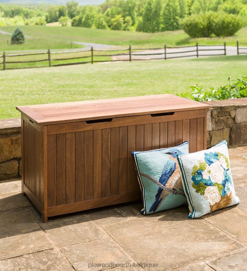 60H0821017 Plow & Hearth boîte de rangement en bois d'eucalyptus, collection de mobilier d'extérieur Lancaster - naturel cour et jardin