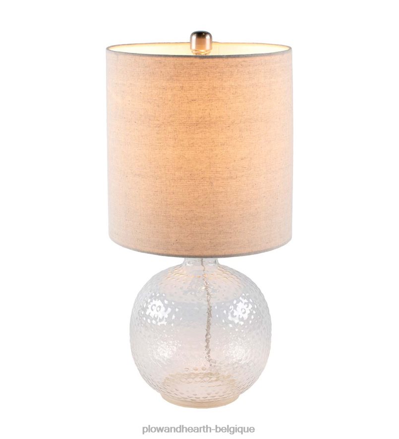 60H0822131 Plow & Hearth lampe de table en verre bulle texturé avec abat-jour en lin beige meubles