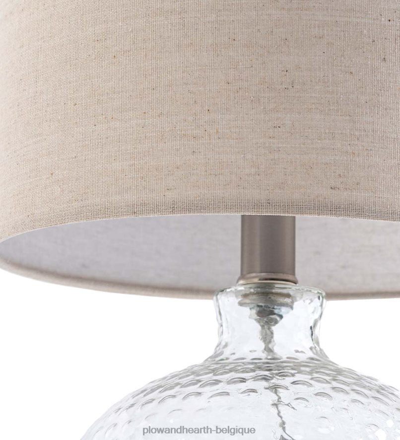 60H0822131 Plow & Hearth lampe de table en verre bulle texturé avec abat-jour en lin beige meubles