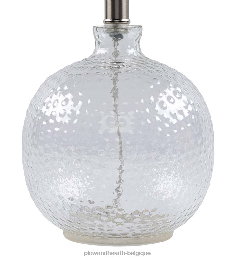 60H0822131 Plow & Hearth lampe de table en verre bulle texturé avec abat-jour en lin beige meubles