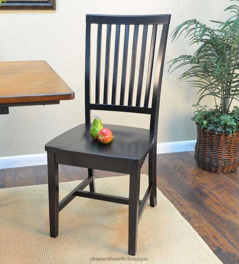 60H0822036 Plow & Hearth Chaise à dossier à lattes en bois dur antique d'école - noir antique meubles