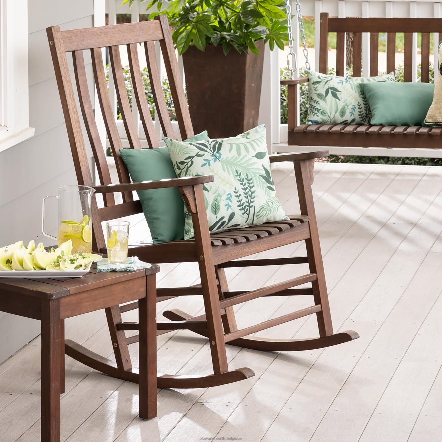 60H0823255 Plow & Hearth chaise à bascule en bois à lattes - peinture noire meubles