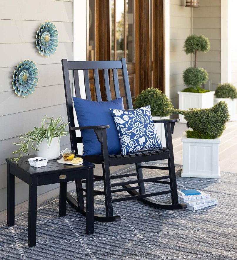 60H0823255 Plow & Hearth chaise à bascule en bois à lattes - peinture noire meubles