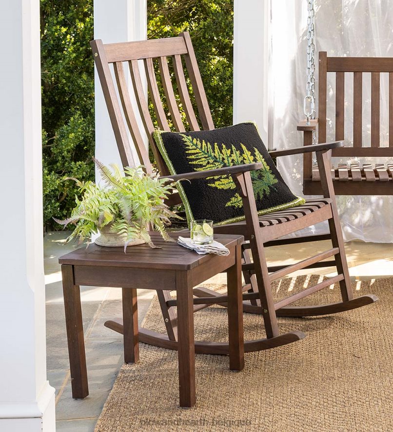 60H0823255 Plow & Hearth chaise à bascule en bois à lattes - peinture noire meubles