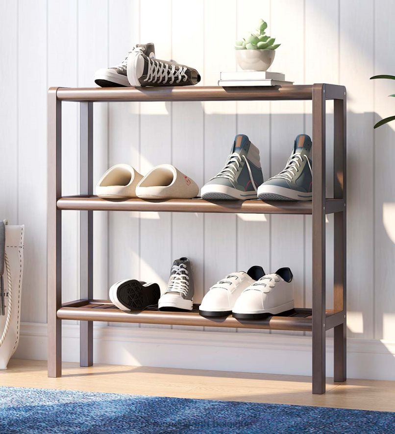 60H0822090 Plow & Hearth support de rangement de bibliothèque console à trois étagères de ferme - châtaignier antique meubles