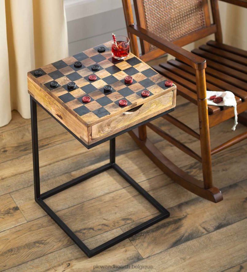 60H0821985 Plow & Hearth Table d'appoint rétractable en damier avec pièces de jeu meubles