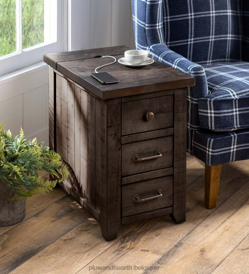 60H0821988 Plow & Hearth Cape Charles a récupéré la table d'appoint de la centrale électrique de Barnwood avec des ports USB - Barnwood meubles