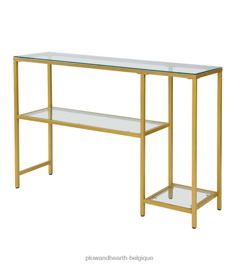 60H0822007 Plow & Hearth table console multifonctionnelle en verre trempé avec étagères - or meubles
