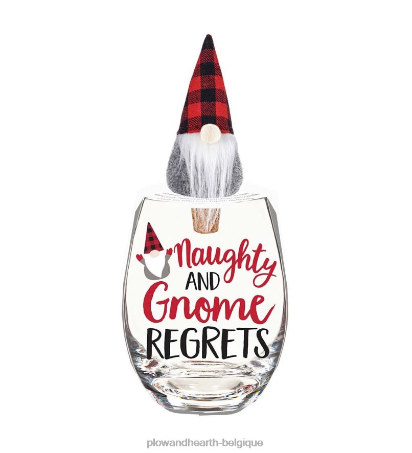 60H0822991 Plow & Hearth vilain et gnome regrette 17 oz. verre avec coffret cadeau bouchon à vin saisonniers et cadeaux