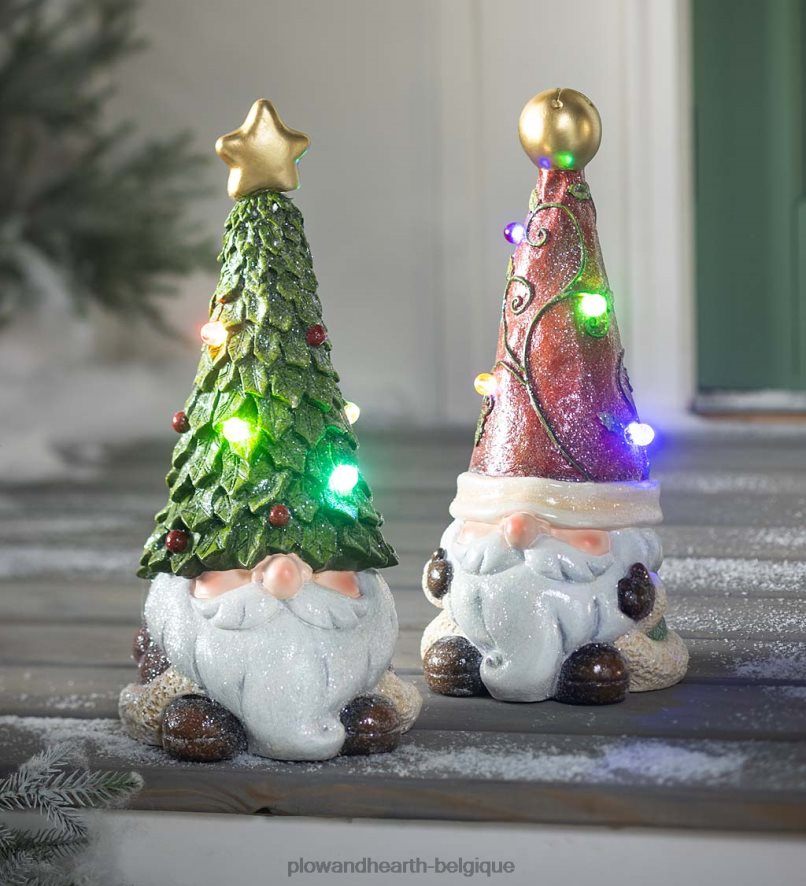 60H0822994 Plow & Hearth Statue de nain de jardin de vacances éclairée avec chapeau d'arbre de Noël saisonniers et cadeaux