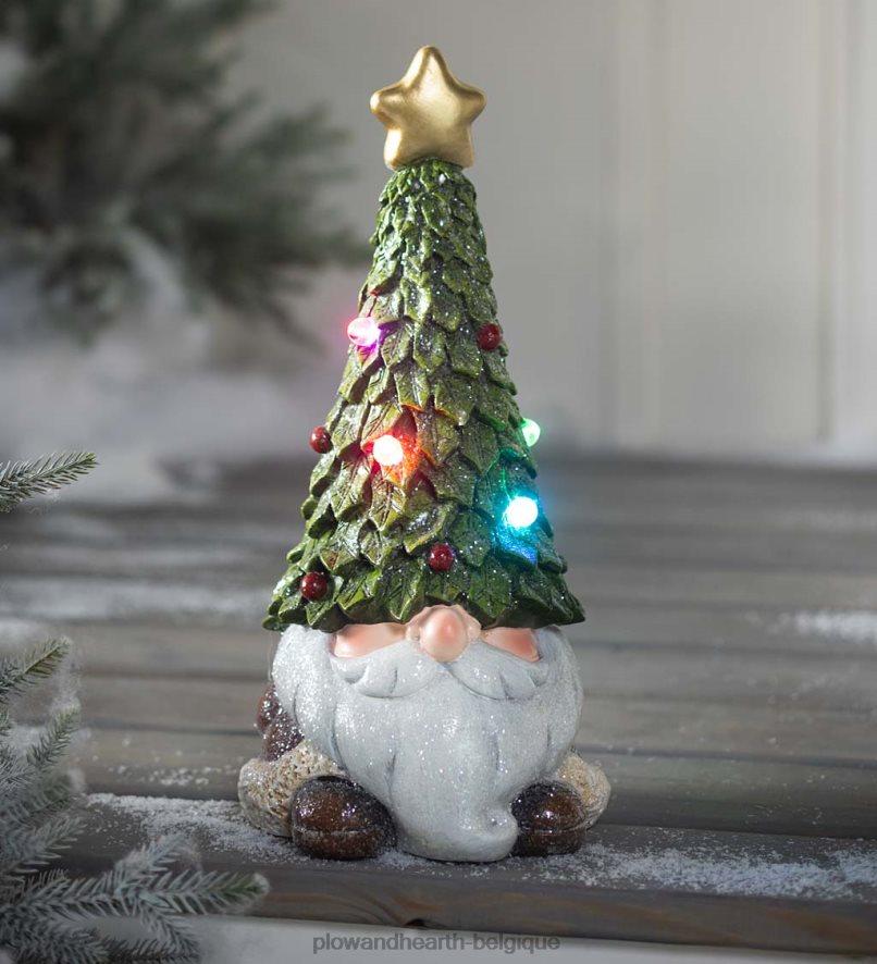 60H0822994 Plow & Hearth Statue de nain de jardin de vacances éclairée avec chapeau d'arbre de Noël saisonniers et cadeaux