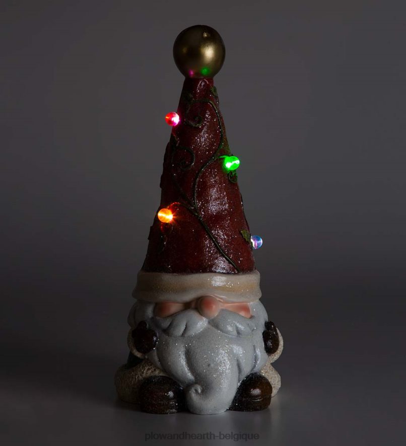 60H0822994 Plow & Hearth Statue de nain de jardin de vacances éclairée avec chapeau d'arbre de Noël saisonniers et cadeaux