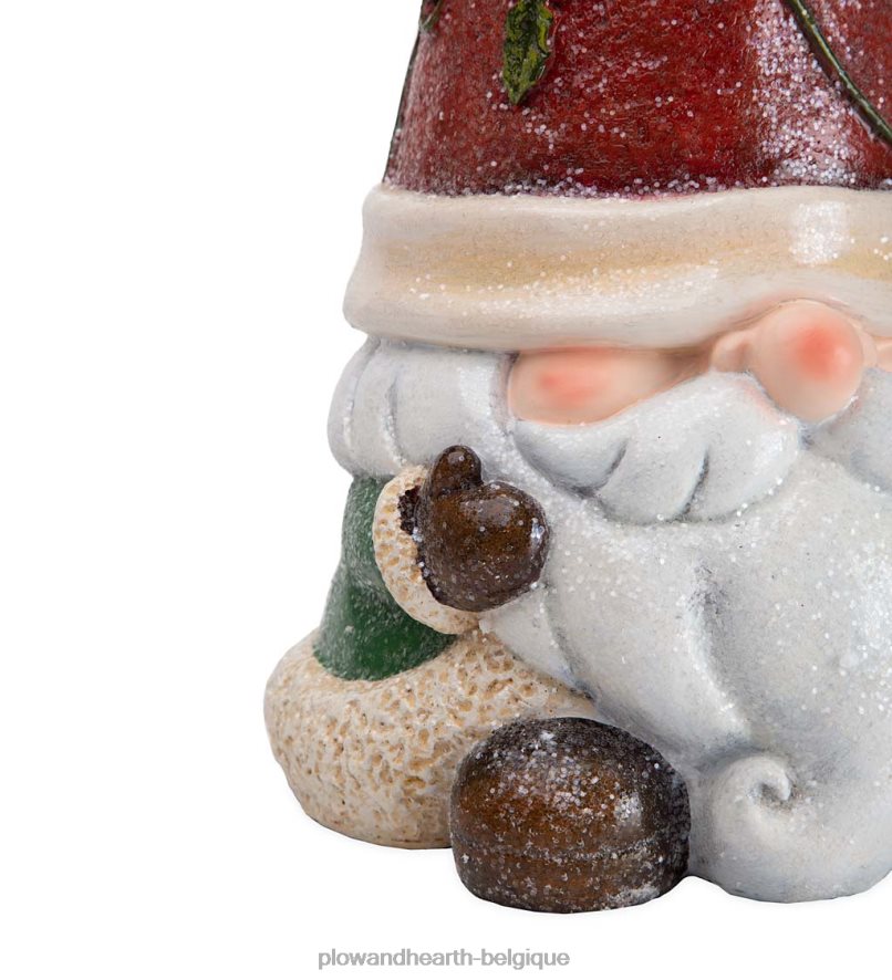 60H0822994 Plow & Hearth Statue de nain de jardin de vacances éclairée avec chapeau d'arbre de Noël saisonniers et cadeaux