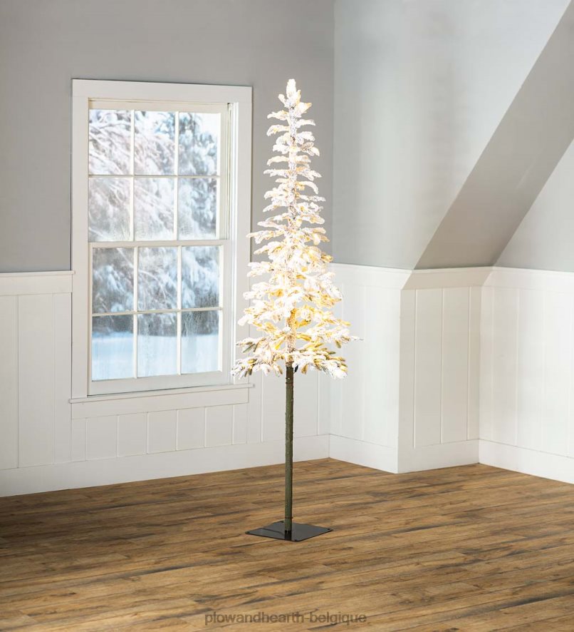 60H0823238 Plow & Hearth Sapin de Noël alpin floqué Monte Rosa de 7' avec 200 LED blanc chaud saisonniers et cadeaux