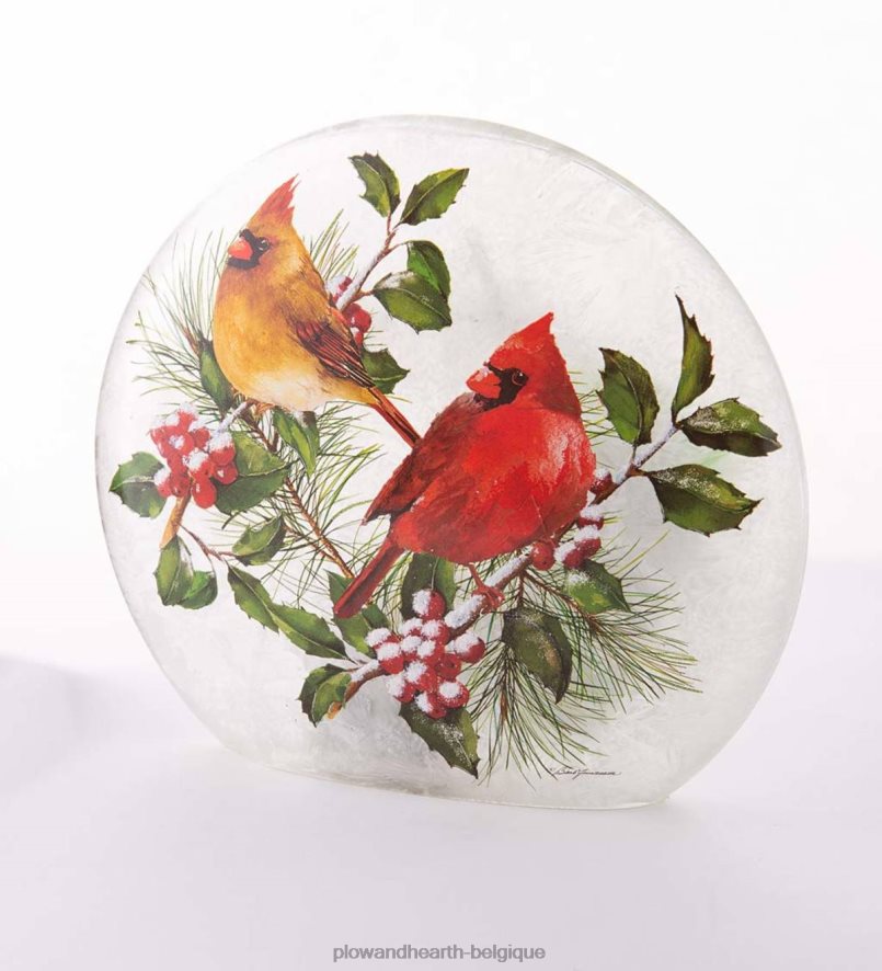 60H0822144 Plow & Hearth Lumière d'accentuation en verre dépoli des cardinaux d'hiver saisonniers et cadeaux