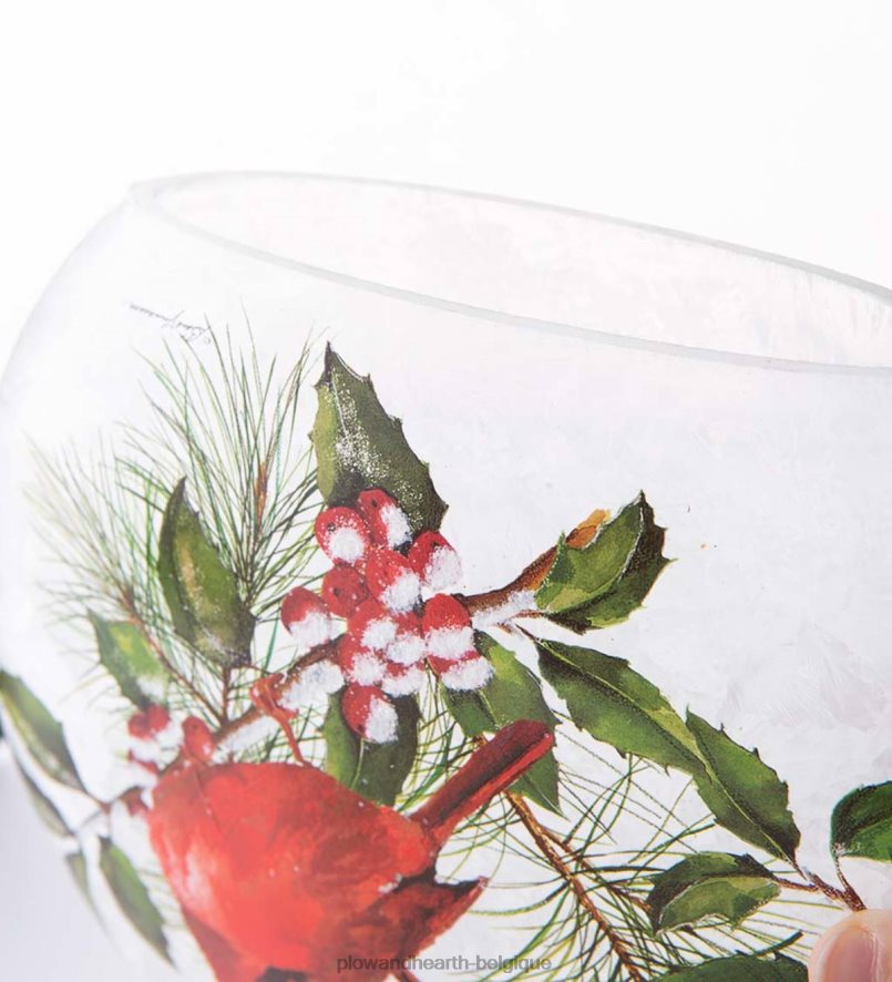 60H0822144 Plow & Hearth Lumière d'accentuation en verre dépoli des cardinaux d'hiver saisonniers et cadeaux