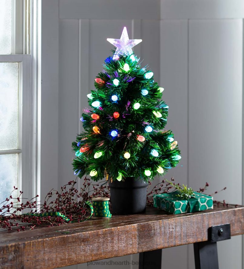 60H0822154 Plow & Hearth Sapin de Noël de table à fibres optiques à couleurs changeantes saisonniers et cadeaux